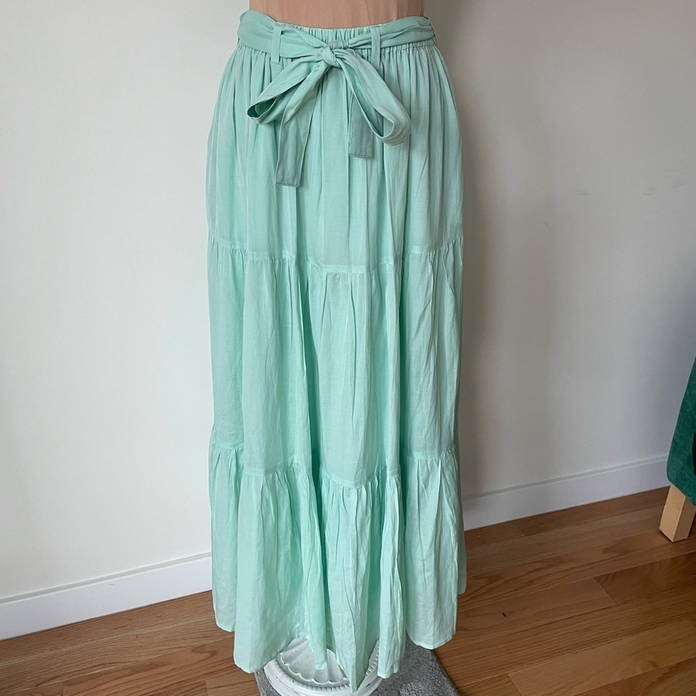 Mille Resort & Travel Cotton Blend Sea Foam Green Tiered Midi Skirt EUC Size S